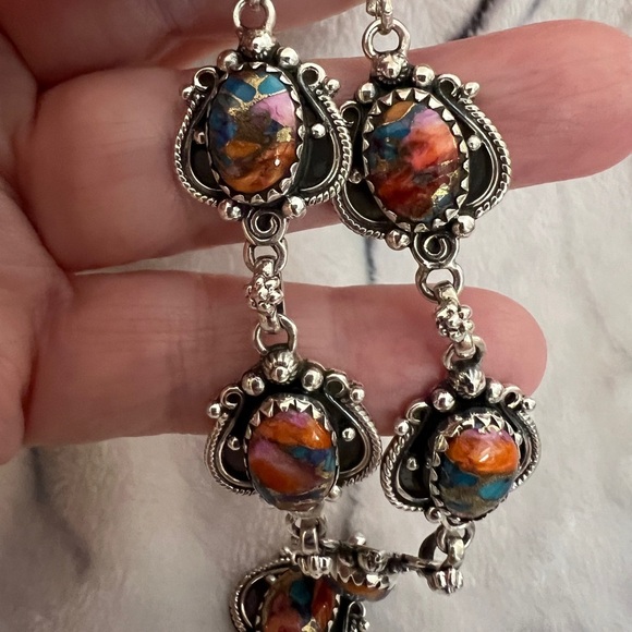 ❤️ Pink Dream Dahlia Kingman Turquoise 925 Navajo Lariat Necklace 20+2” 26.8gm - Picture 14 of 15